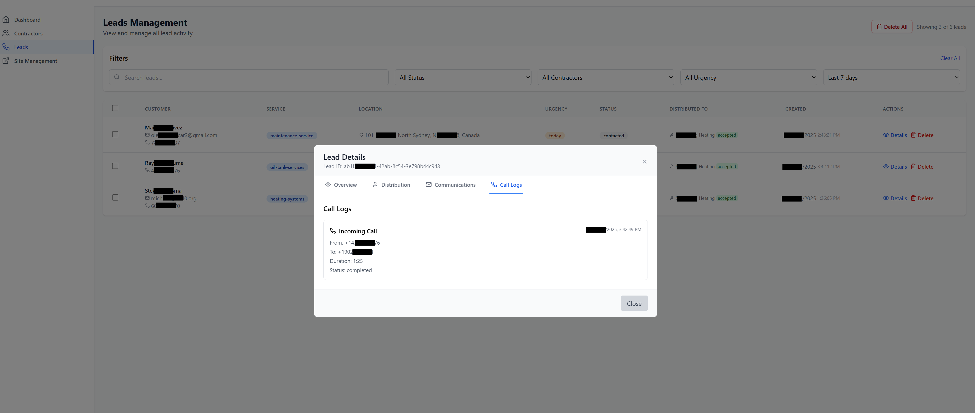 Lead management interface